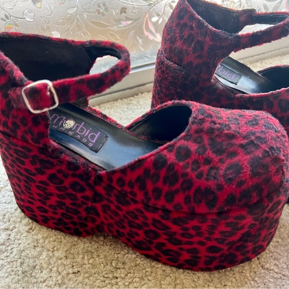 Vintage 90s Platforms-Red Leopard Velvet Morbid Threads Mary Janes 8.5 (*read) - Picture 8 of 16
